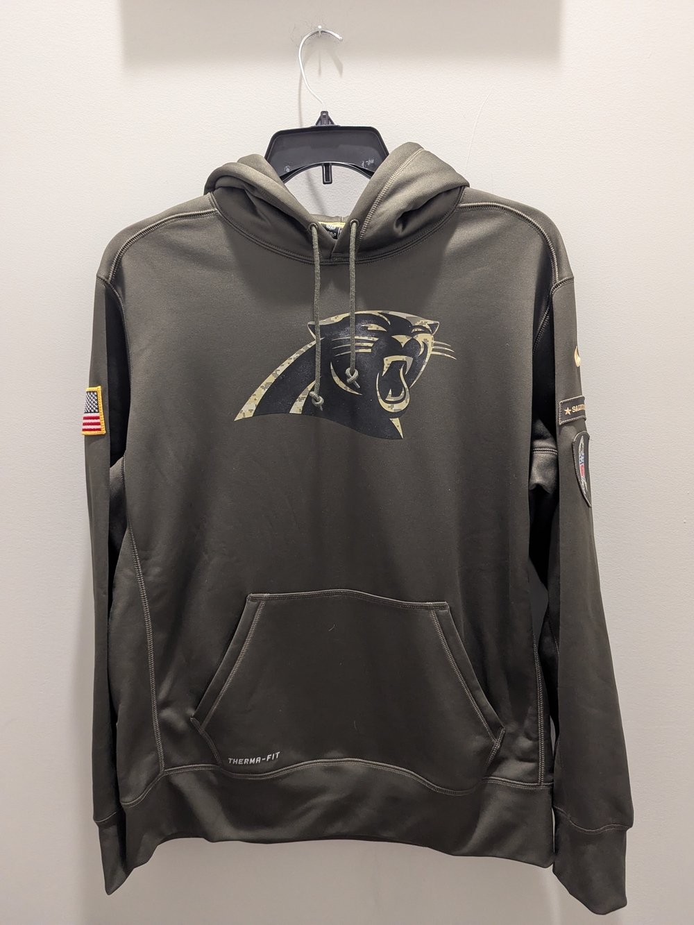 Nike Men’s Carolina Panthers Olive Therma-FIT Pullover Hoodie Size XL